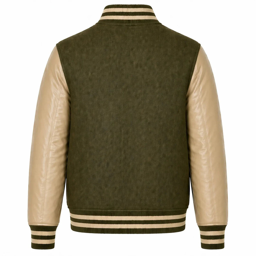 Olive Body Cream Sleeve Varsity Jacket – Custom Letterman Jacket Streetwear for Men & Women by DesignMyVarsity