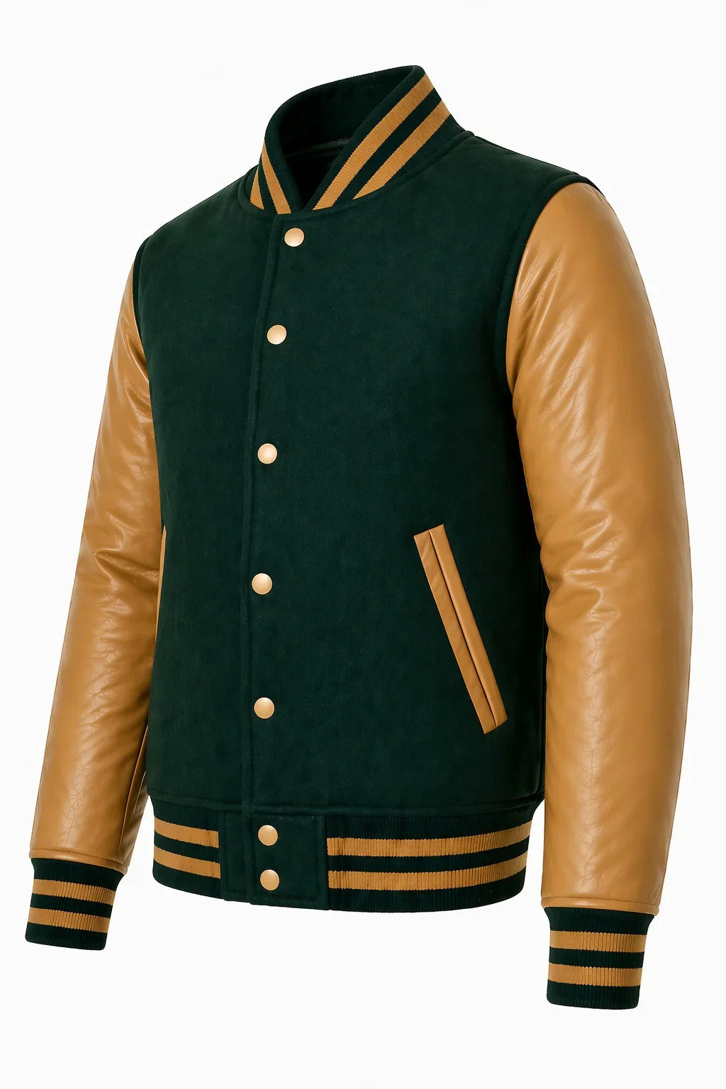 Green Body Gold Sleeve Varsity Jacket – Custom Letterman Jacket Streetwear for Men & Women by DesignMyVarsity