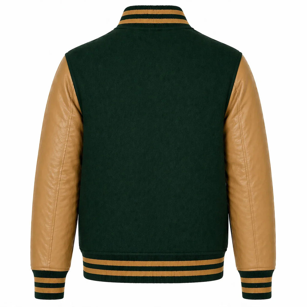 Green Body Gold Sleeve Varsity Jacket – Custom Letterman Jacket Streetwear for Men & Women by DesignMyVarsity
