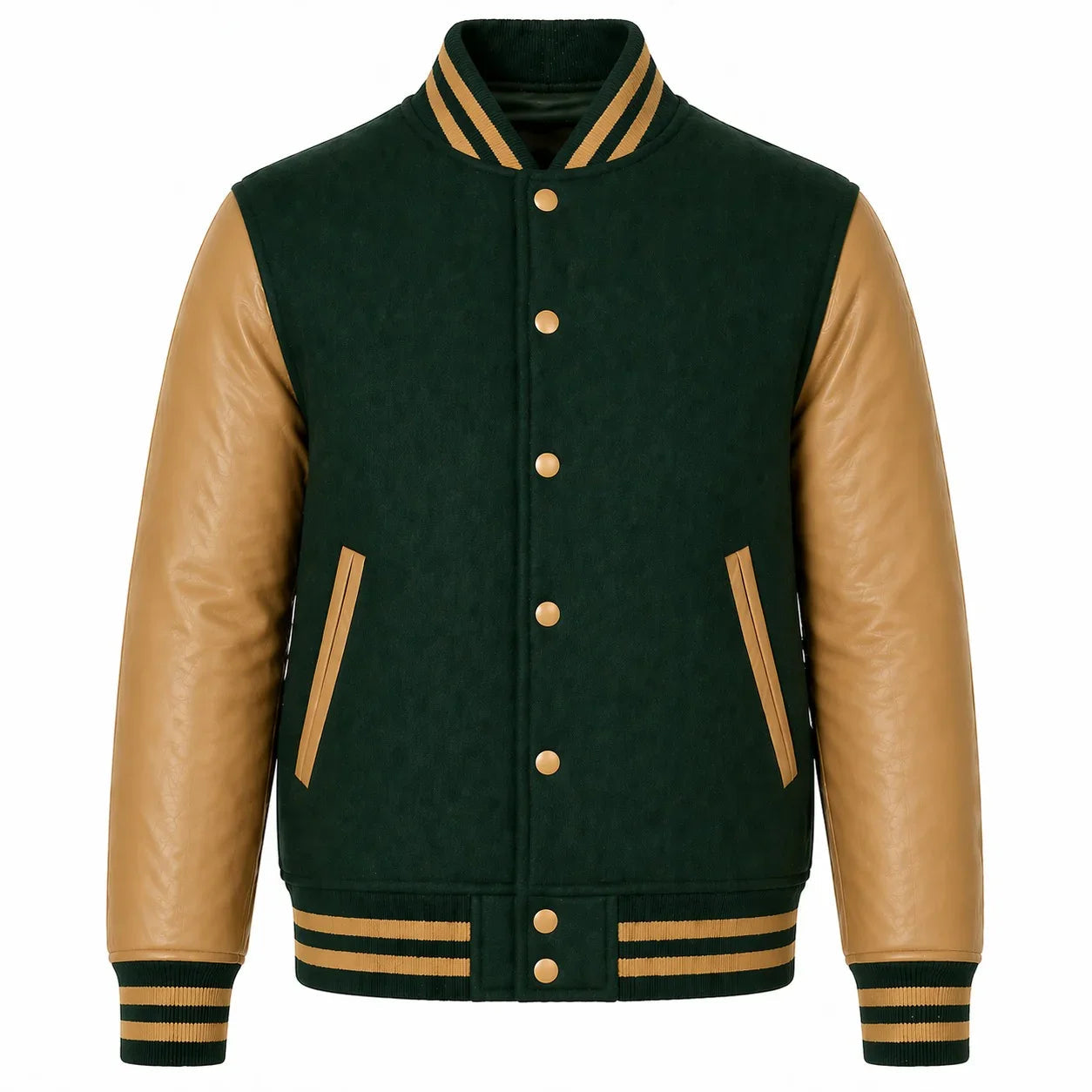 Green Body Gold Sleeve Varsity Jacket – Custom Letterman Jacket Streetwear for Men & Women by DesignMyVarsity