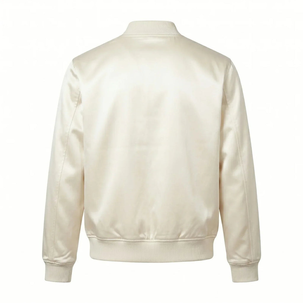 Cream Satin Varsity Jacket – Custom Letterman Jacket Streetwear for Men & Women by DesignMyVarsity