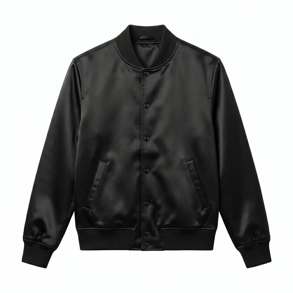 Black Satin Varsity Jacket – Custom Letterman Jacket Streetwear for Men & Women by DesignMyVarsity