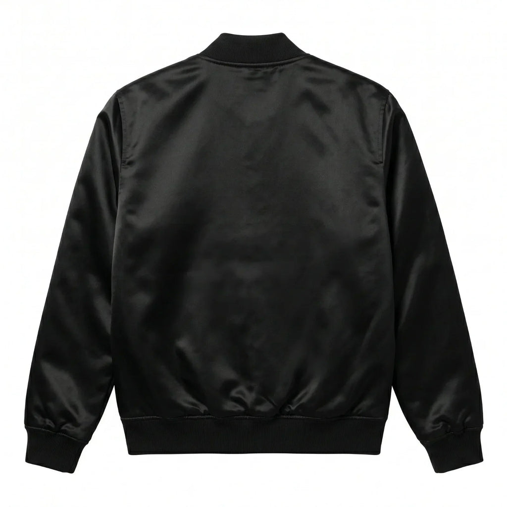 Black Satin Varsity Jacket – Custom Letterman Jacket Streetwear for Men & Women by DesignMyVarsity