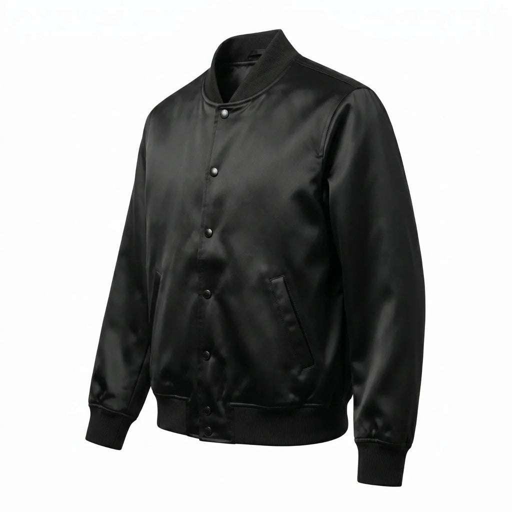 Black Satin Varsity Jacket – Custom Letterman Jacket Streetwear for Men & Women by DesignMyVarsity