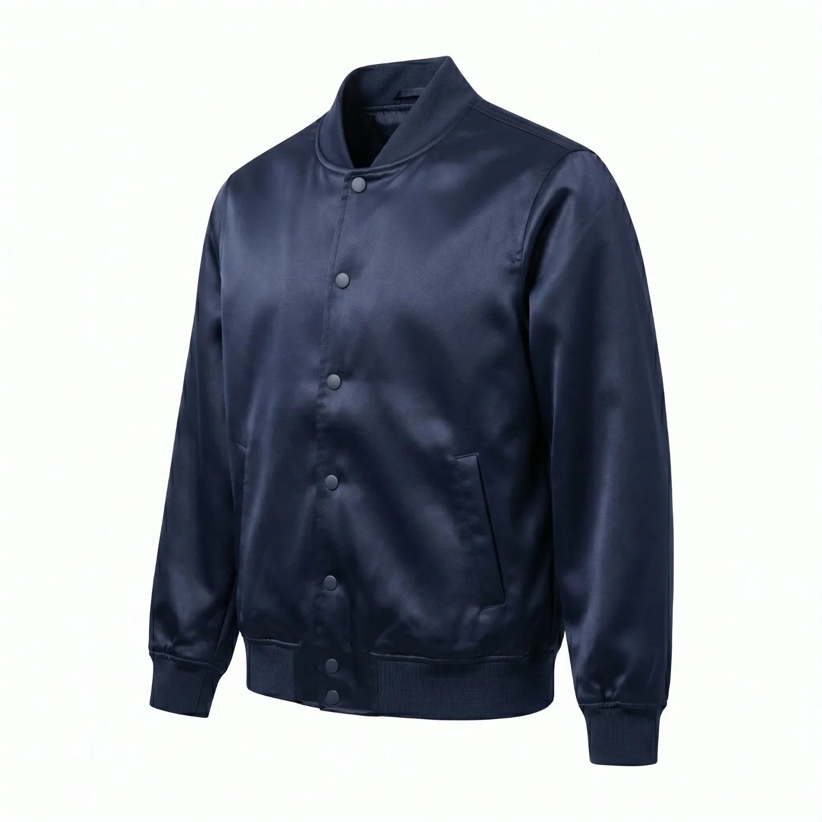 Navy Blue Satin Varsity Jacket – Custom Letterman Jacket Streetwear for Men & Women by DesignMyVarsity