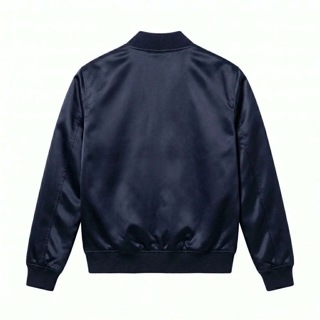 Navy Blue Satin Varsity Jacket – Custom Letterman Jacket Streetwear for Men & Women by DesignMyVarsity
