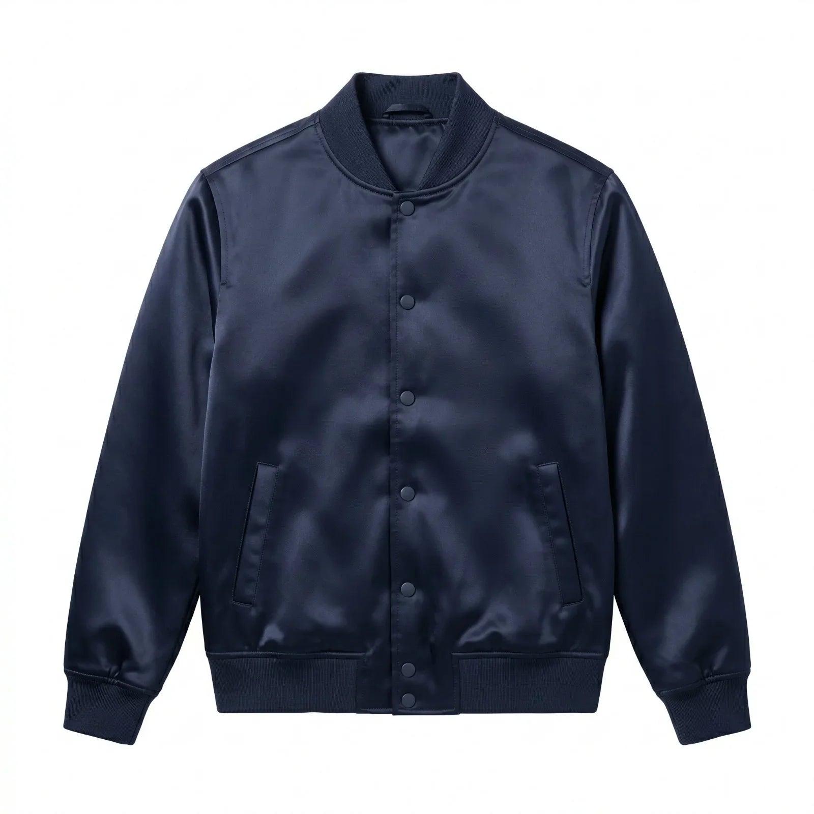 Navy Blue Satin Varsity Jacket – Custom Letterman Jacket Streetwear for Men & Women by DesignMyVarsity