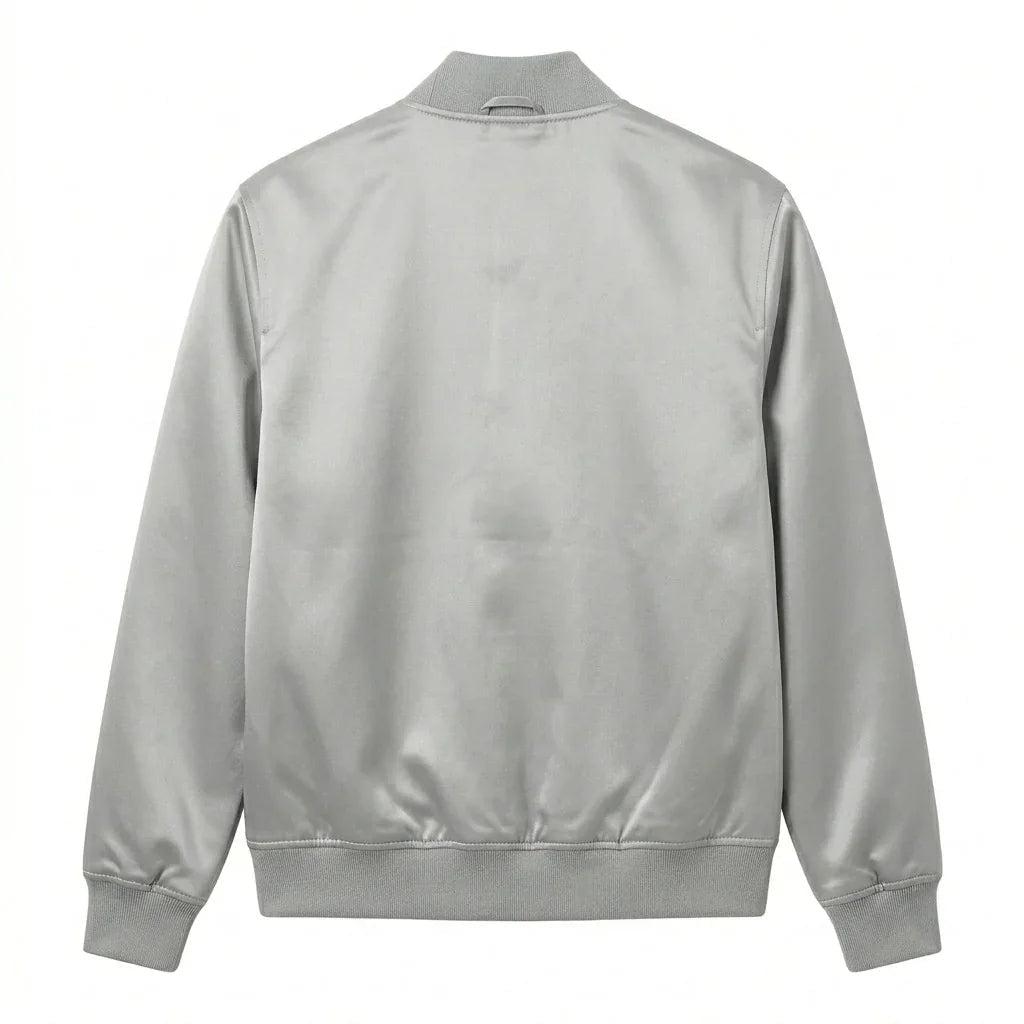 Silver Satin Varsity Jacket – Custom Letterman Jacket Streetwear for Men & Women by DesignMyVarsity
