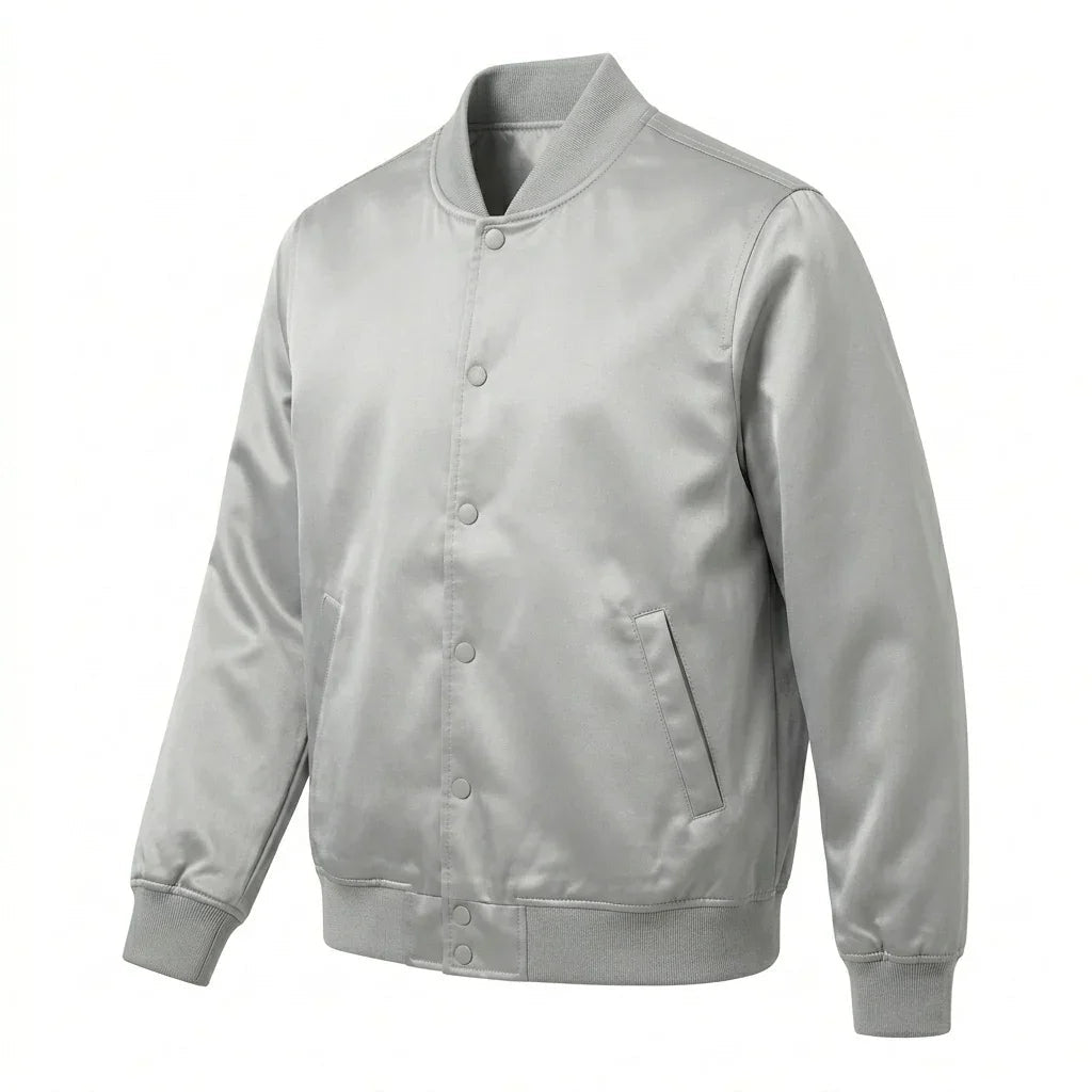 Silver Satin Varsity Jacket – Custom Letterman Jacket Streetwear for Men & Women by DesignMyVarsity