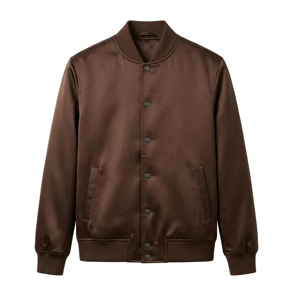 Brown Satin Varsity Jacket – Custom Letterman Jacket Streetwear for Men & Women by DesignMyVarsity