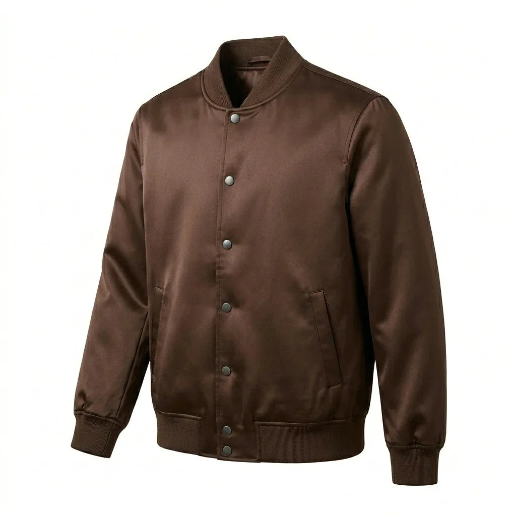 Brown Satin Varsity Jacket – Custom Letterman Jacket Streetwear for Men & Women by DesignMyVarsity