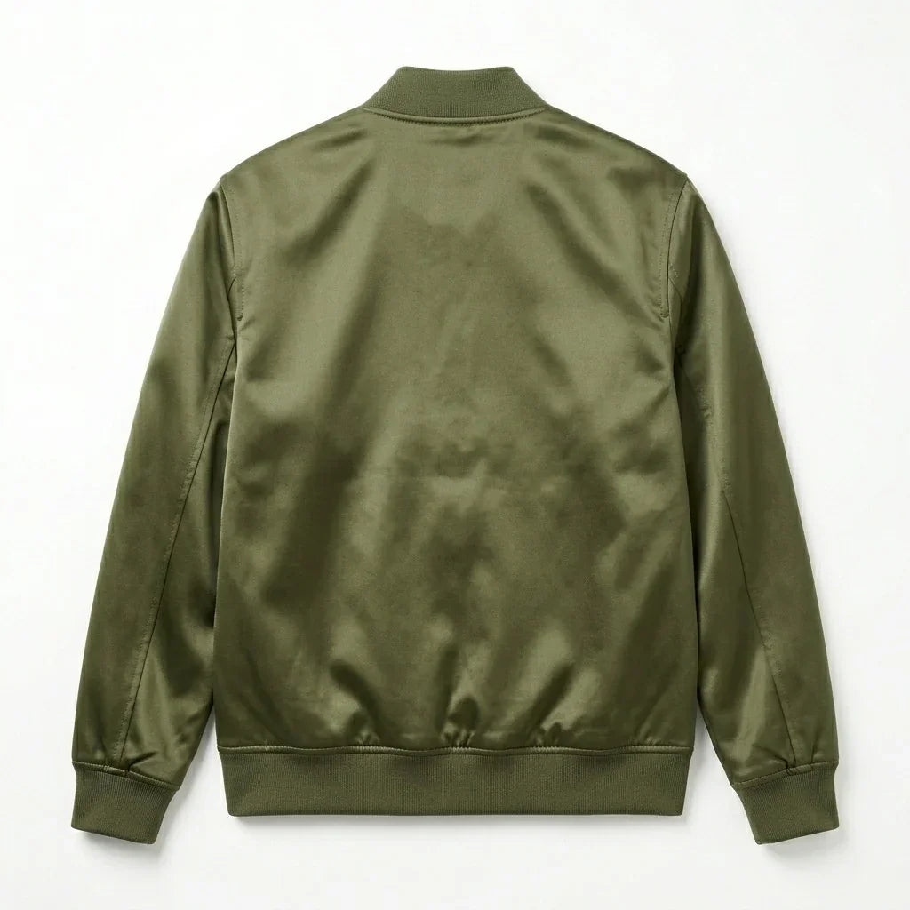 Olive Green Satin Varsity Jacket – Custom Letterman Jacket Streetwear for Men & Women by DesignMyVarsity