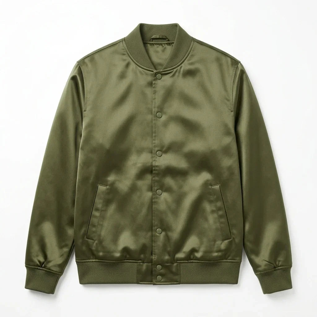Olive Green Satin Varsity Jacket – Custom Letterman Jacket Streetwear for Men & Women by DesignMyVarsity