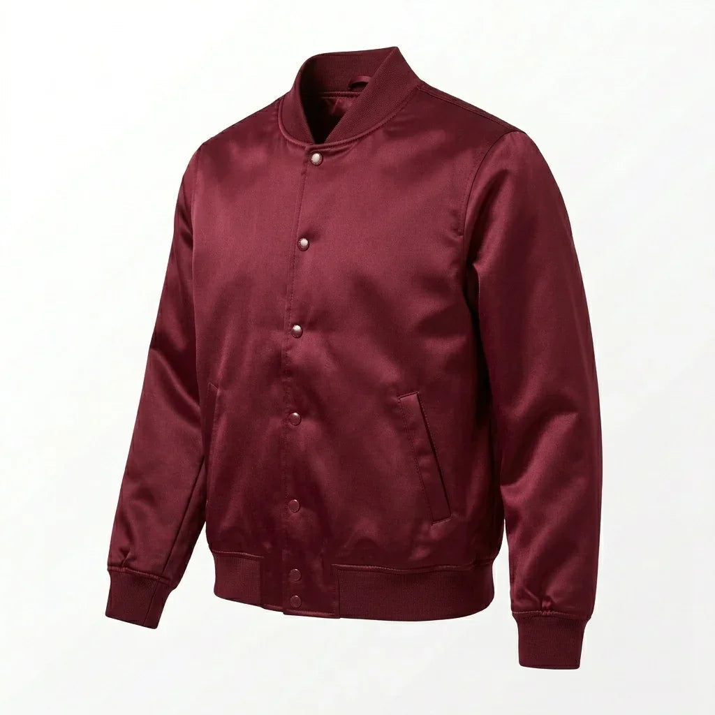 Maroon Satin Varsity Jacket – Custom Letterman Jacket Streetwear for Men & Women by DesignMyVarsity