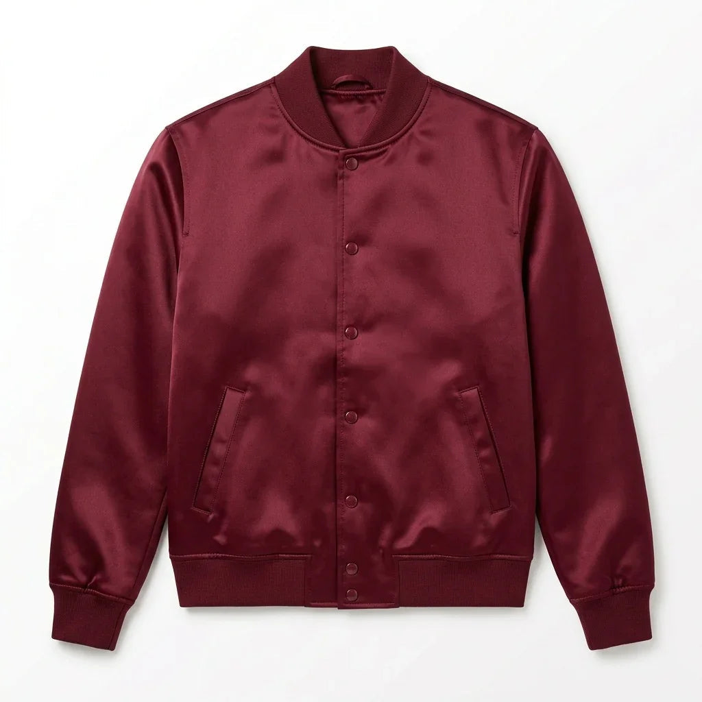 Maroon Satin Varsity Jacket – Custom Letterman Jacket Streetwear for Men & Women by DesignMyVarsity