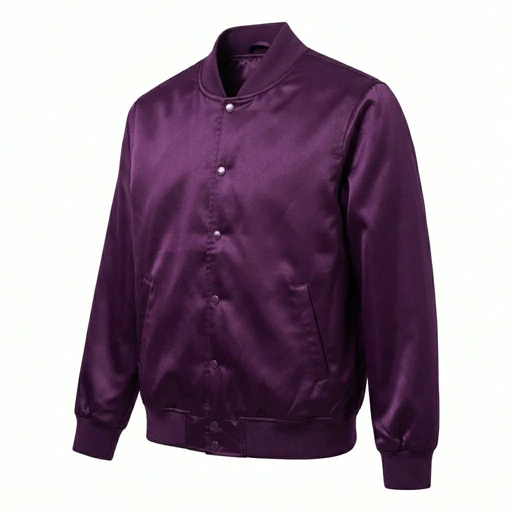 Purple Satin Varsity Jacket – Custom Letterman Jacket Streetwear for Men & Women by DesignMyVarsity