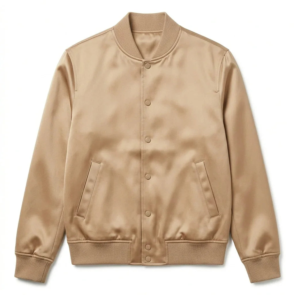 Skin Tone Satin Varsity Jacket – Nude Letterman Jacket Streetwear for Men & Women by DesignMyVarsity
