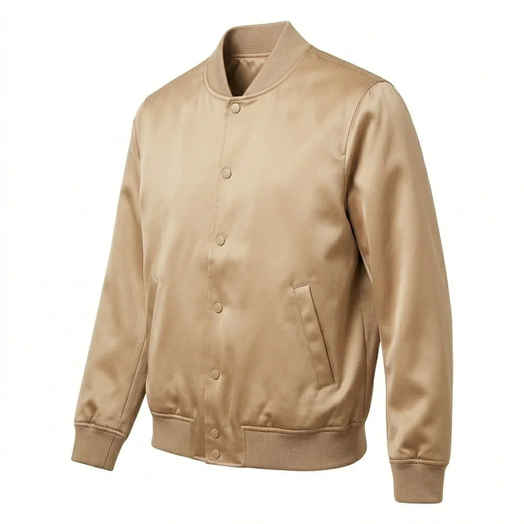 Skin Tone Satin Varsity Jacket – Nude Letterman Jacket Streetwear for Men & Women by DesignMyVarsity