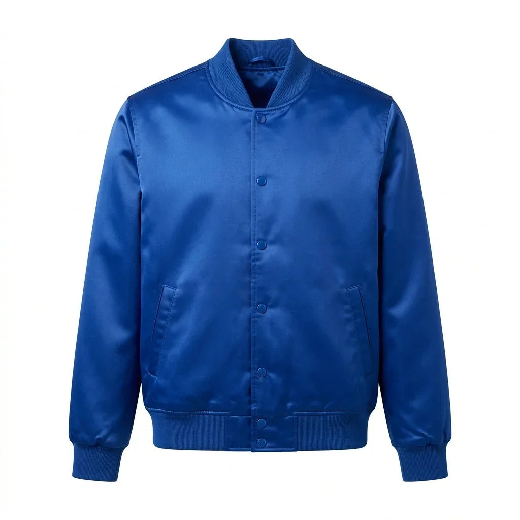 Royal Blue Satin Varsity Jacket – Custom Letterman Jacket Streetwear for Men & Women by DesignMyVarsity