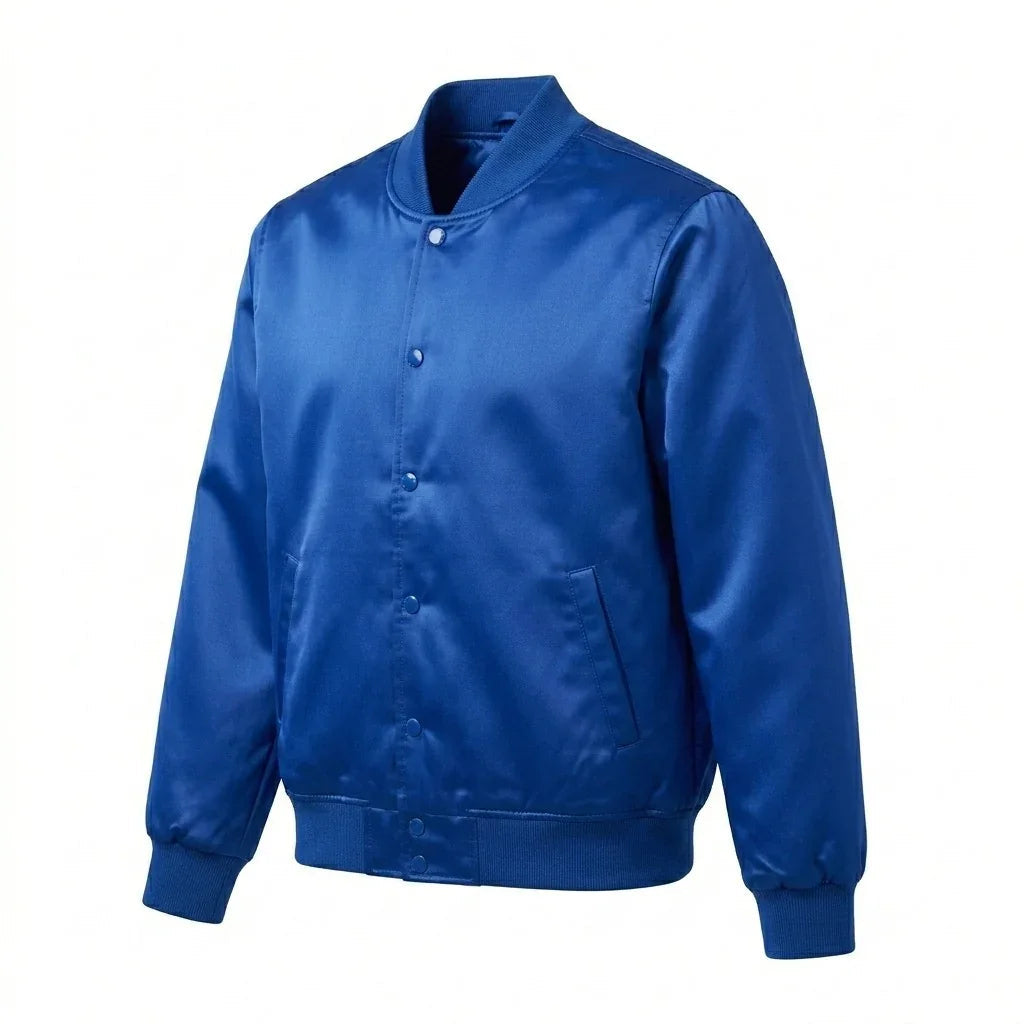 Royal Blue Satin Varsity Jacket – Custom Letterman Jacket Streetwear for Men & Women by DesignMyVarsity