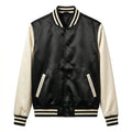 Black Body Cream Sleeve Satin Varsity Jacket – Luxury Custom Letterman Jacket for Men & Women by DesignMyVarsity