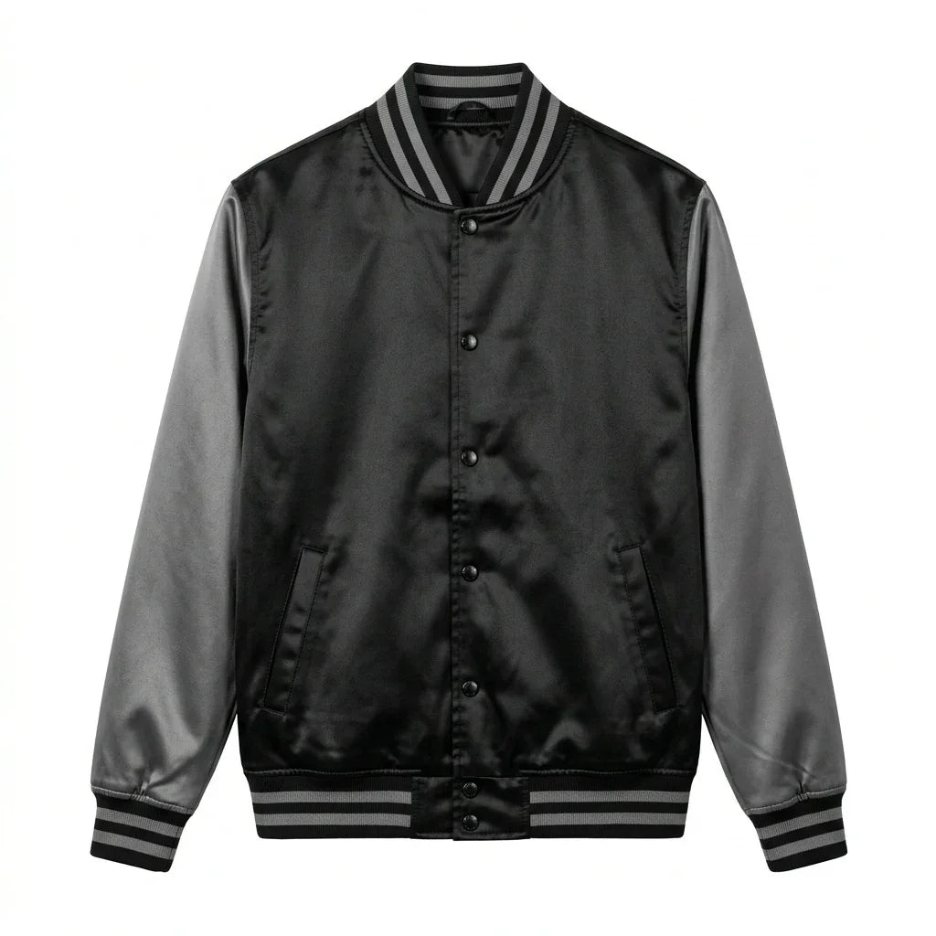 Black Body Gray Sleeve Varsity Jacket – Custom Letterman Jacket Streetwear for Men & Women by DesignMyVarsity