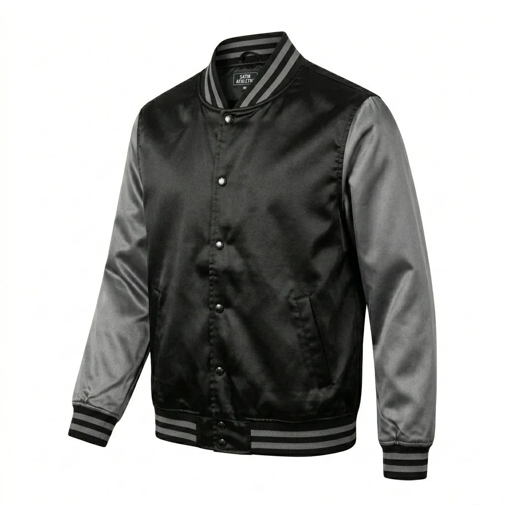 Black Body Gray Sleeve Varsity Jacket – Custom Letterman Jacket Streetwear for Men & Women by DesignMyVarsity