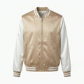 Skin Tone Body White Sleeve Satin Varsity Jacket by DesignMyVarsity