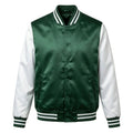 Green Body White Sleeve Satin Varsity Jacket by DesignMyVarsity