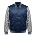 Navy Body Gray Sleeve Satin Varsity Jacket by DesignMyVarsity