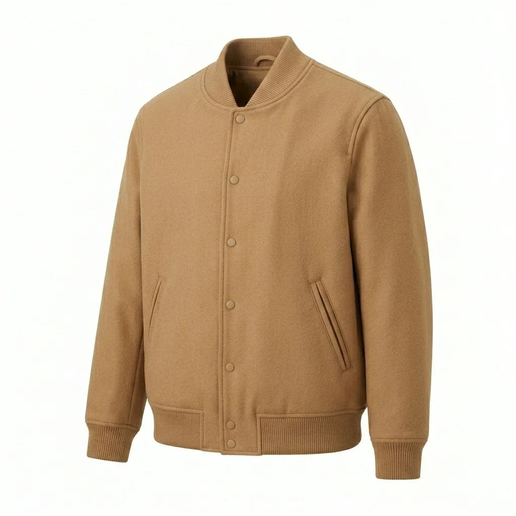 Camel Brown Wool Varsity Jacket by DesignMyVarsity
