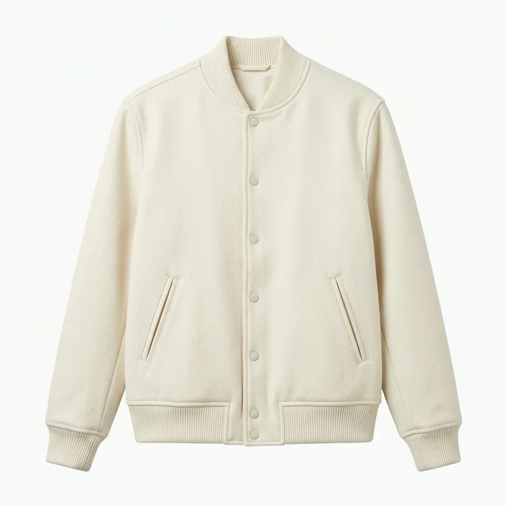 Cream Wool Varsity Jacket by DesignMyVarsity