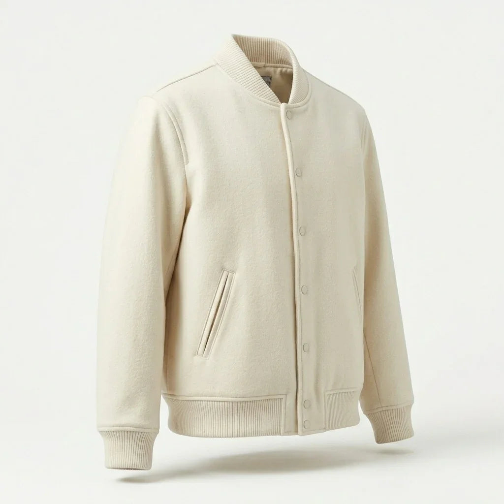 Cream Wool Varsity Jacket by DesignMyVarsity