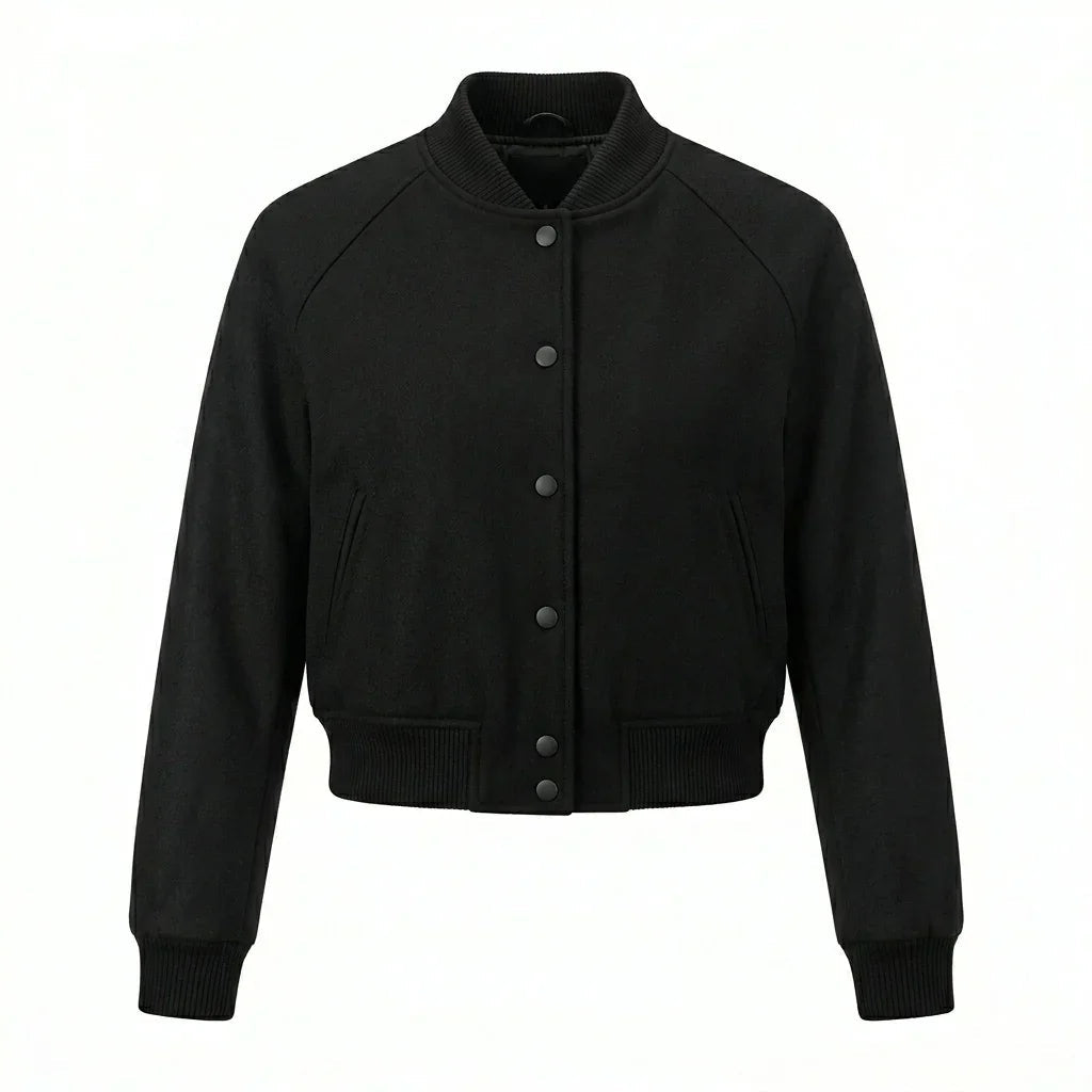 Black Wool Cropped Varsity Jacket by DesignMyVarsity