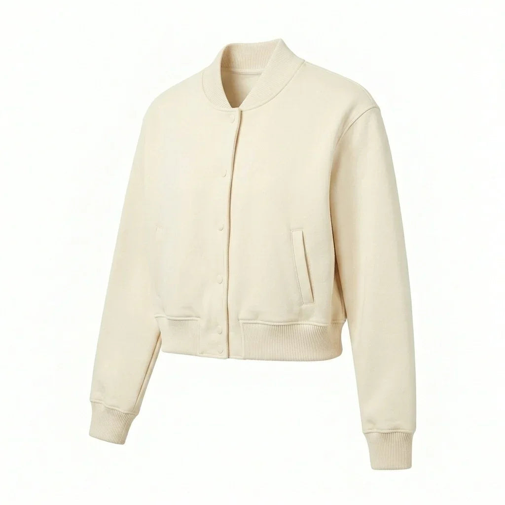 Cream Wool Cropped Varsity Jacket by DesignMyVarsity