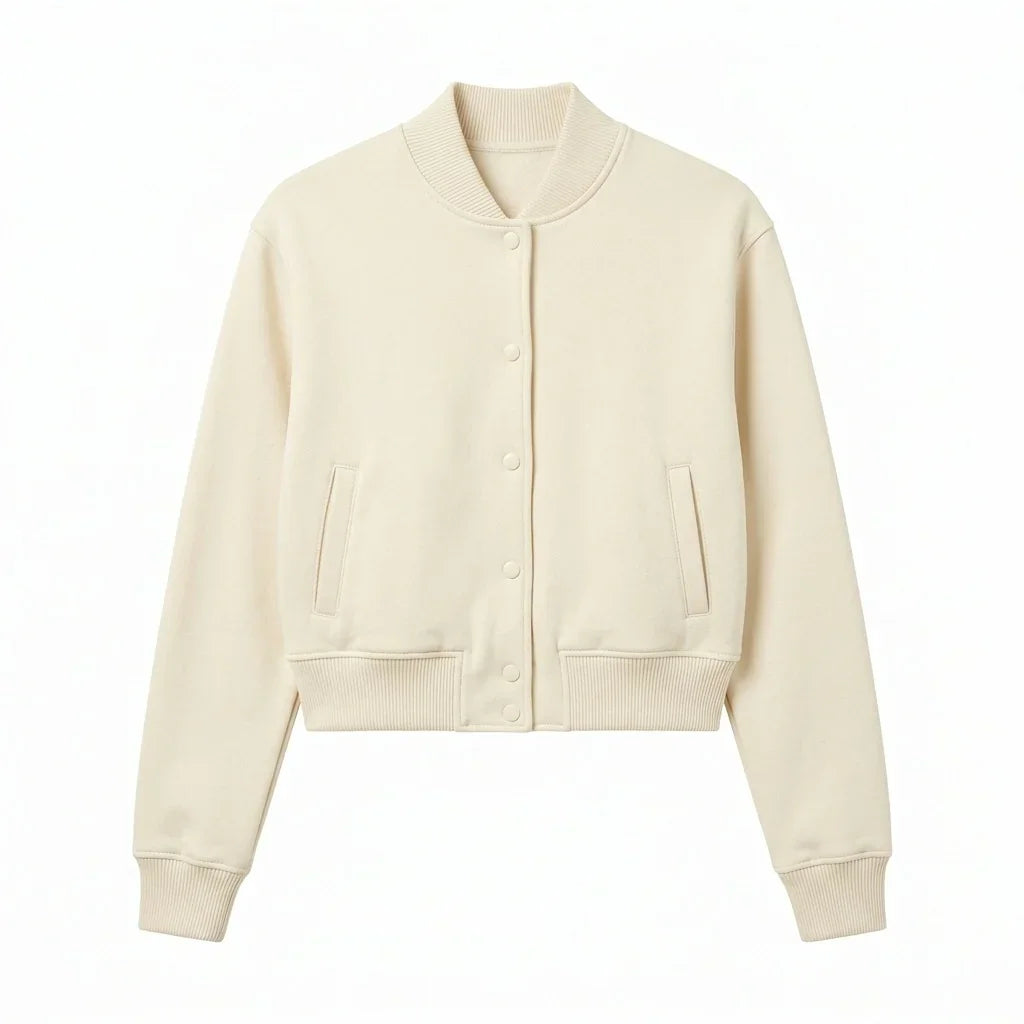 Cream Wool Cropped Varsity Jacket by DesignMyVarsity
