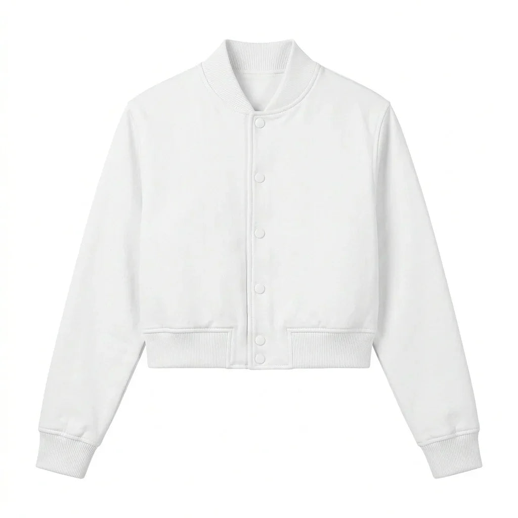 White Wool Cropped Varsity Jacket by DesignMyVarsity
