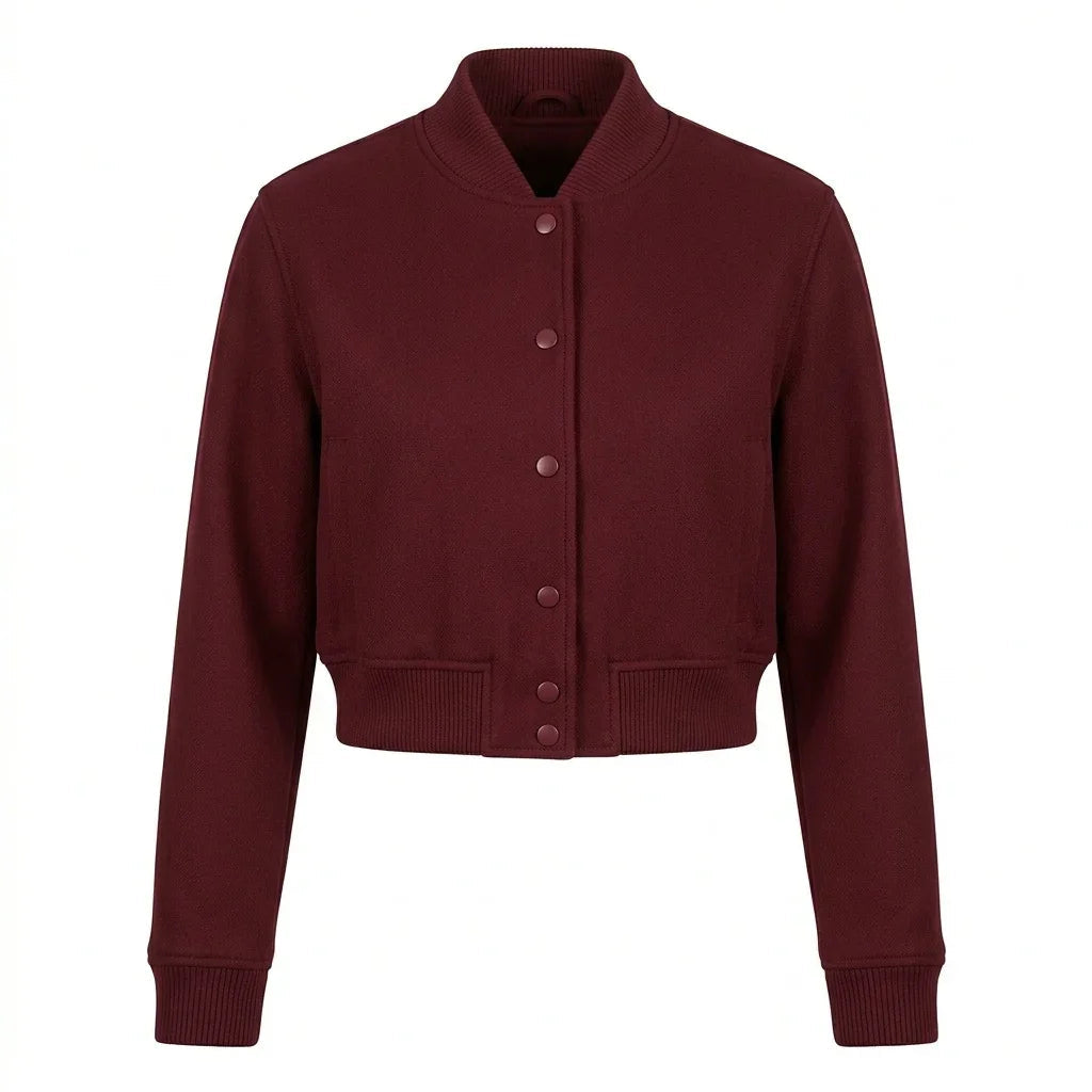 Maroon Wool Cropped Varsity Jacket by DesignMyVarsity