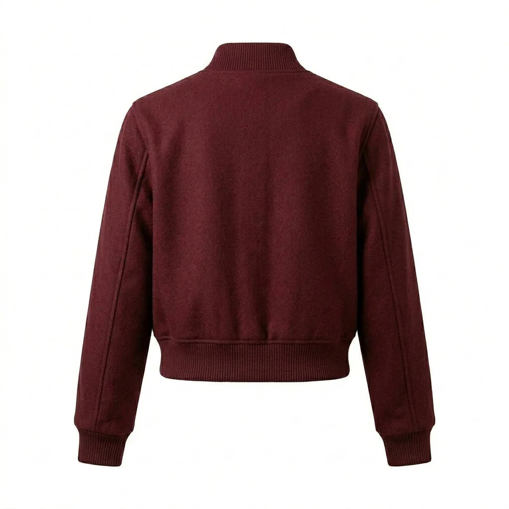 Maroon Wool Cropped Varsity Jacket by DesignMyVarsity
