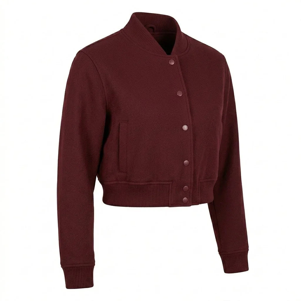 Maroon Wool Cropped Varsity Jacket by DesignMyVarsity