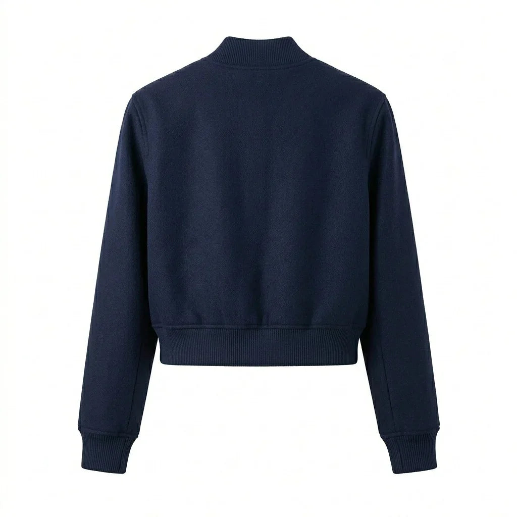 Navy Blue Wool Cropped Varsity Jacket by DesignMyVarsity