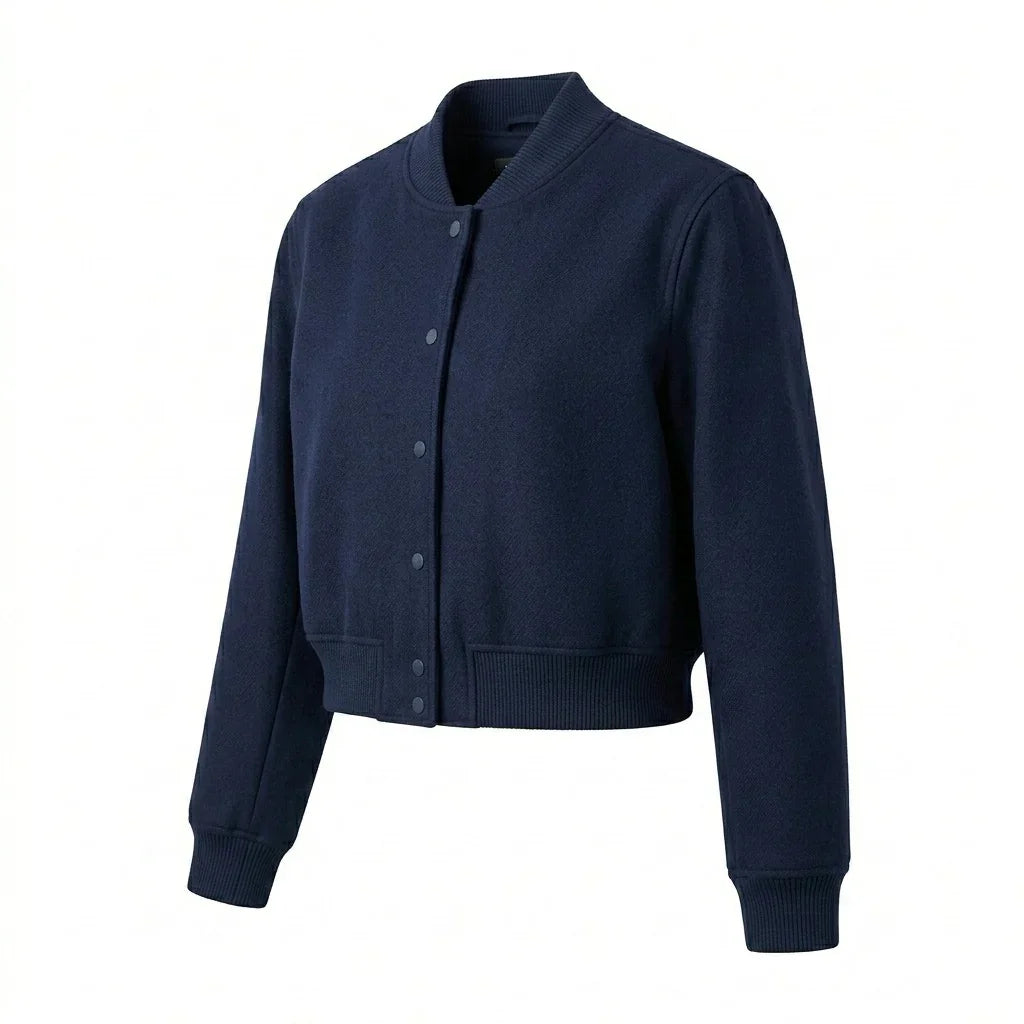 Navy Blue Wool Cropped Varsity Jacket by DesignMyVarsity