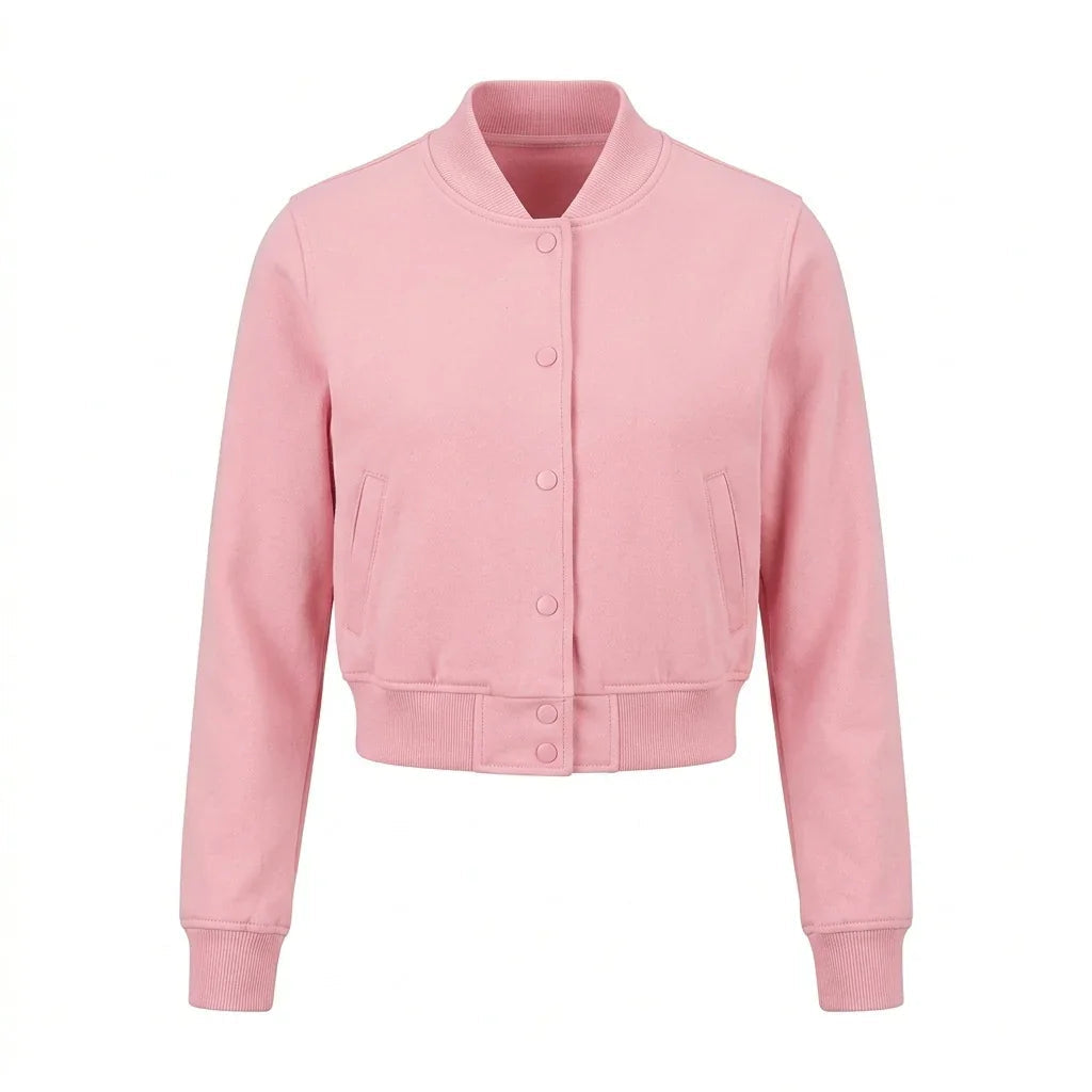 Pink Wool Cropped Varsity Jacket by DesignMyVarsity