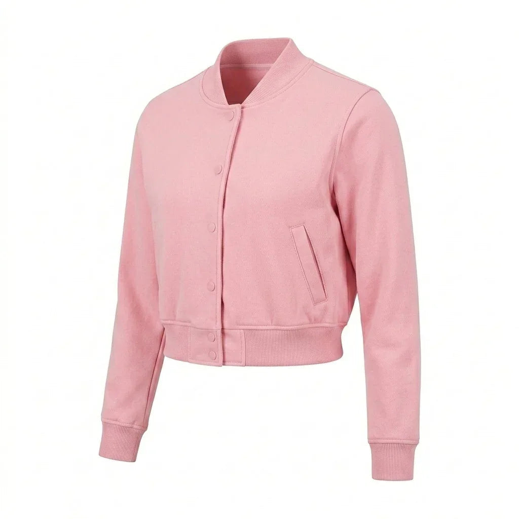 Pink Wool Cropped Varsity Jacket by DesignMyVarsity