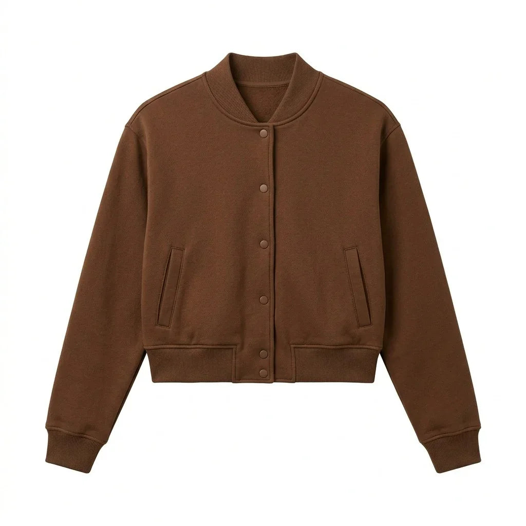 Brown Wool Cropped Varsity Jacket by DesignMyVarsity