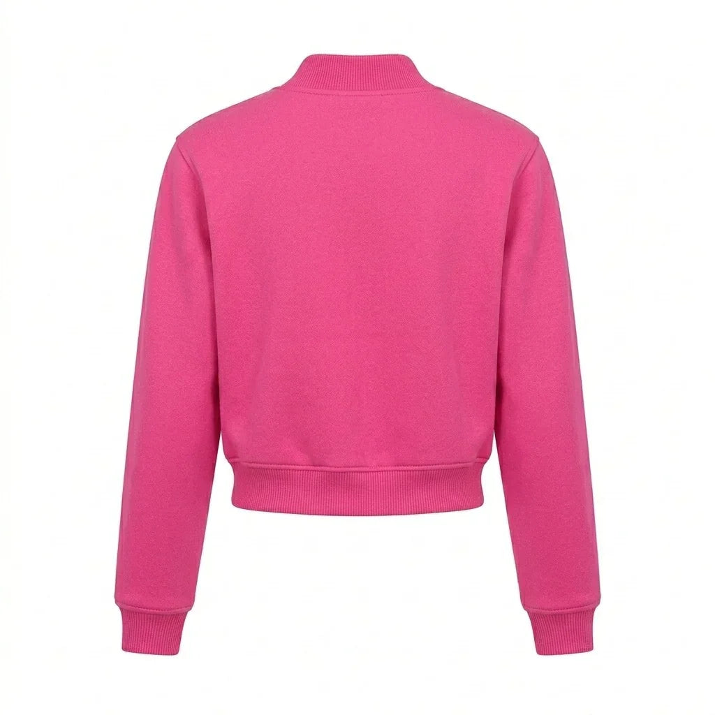 Hot Pink Wool Cropped Varsity Jacket by DesignMyVarsity
