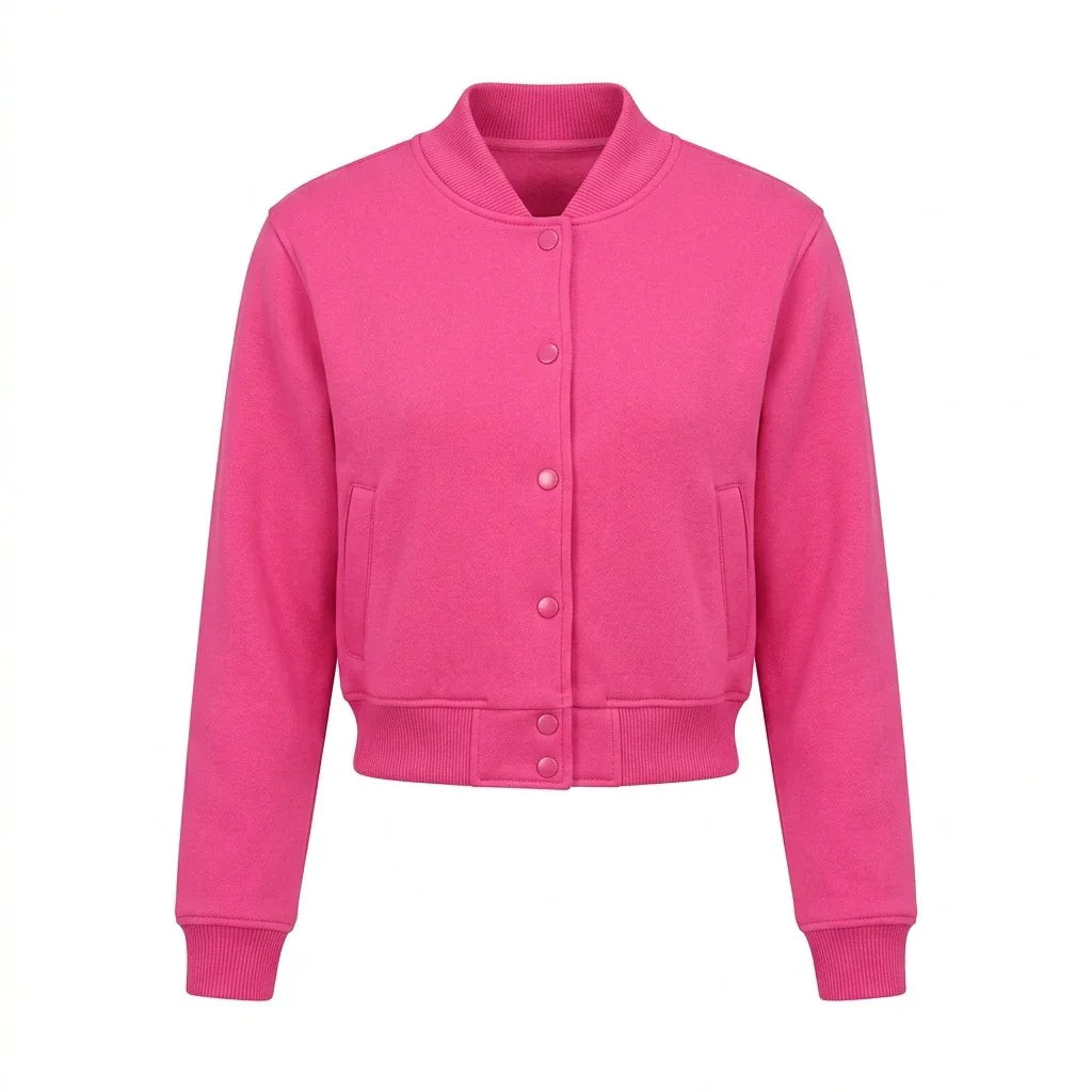 Hot Pink Wool Cropped Varsity Jacket by DesignMyVarsity