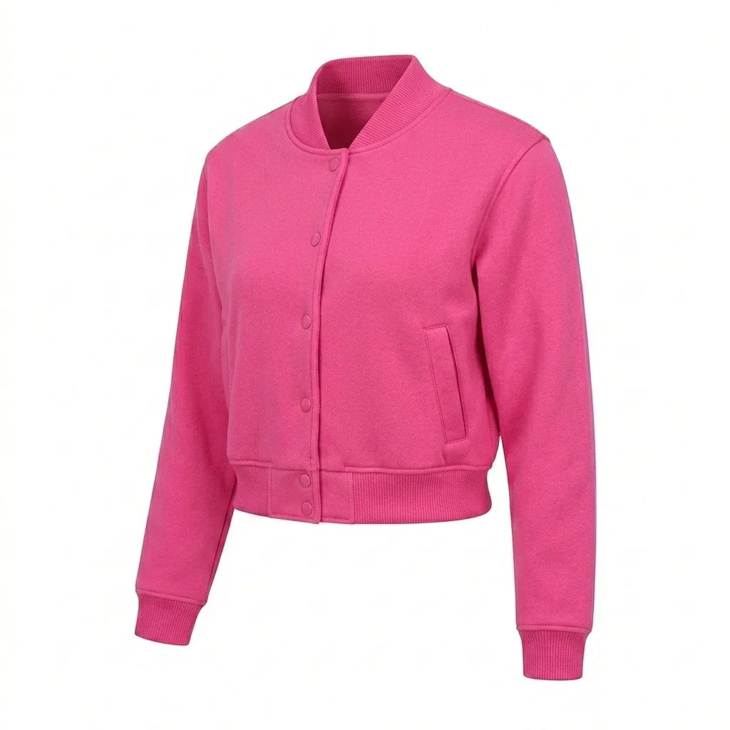Hot Pink Wool Cropped Varsity Jacket by DesignMyVarsity