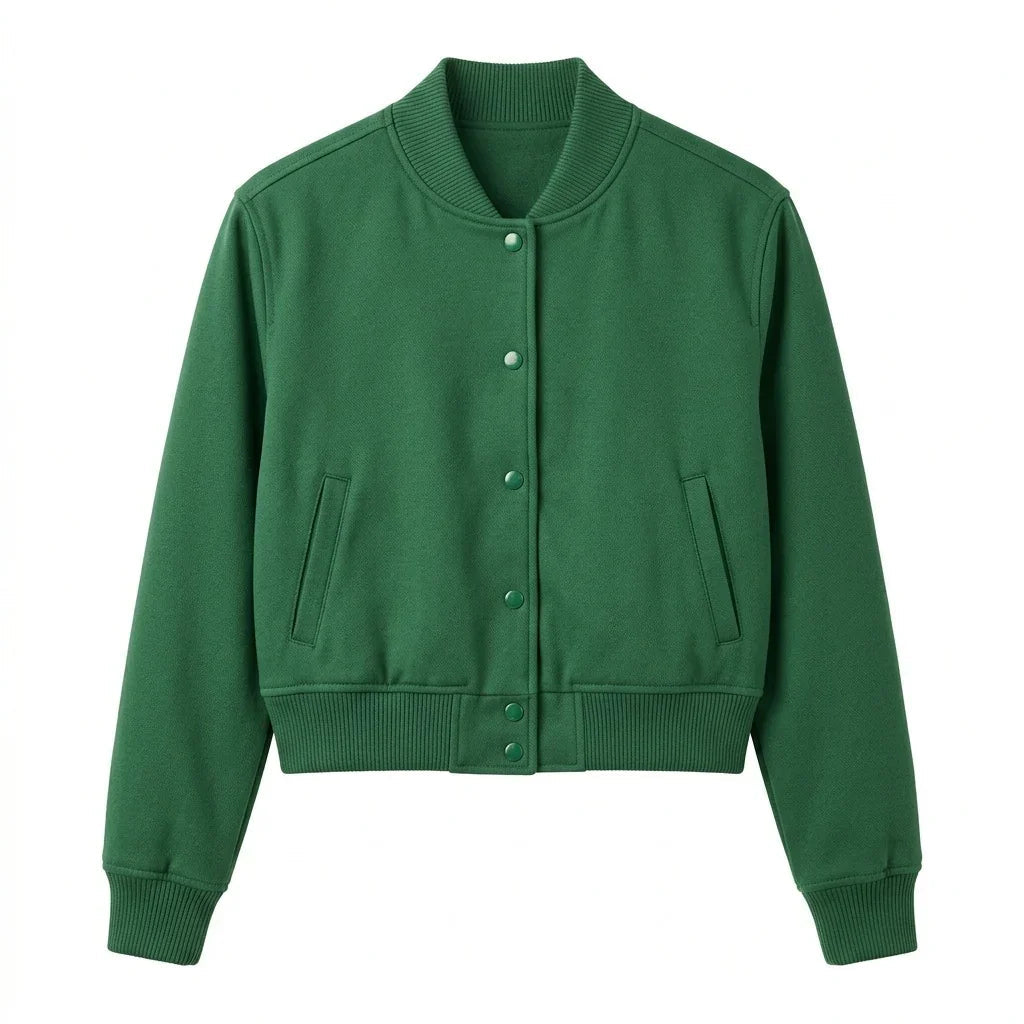 Green Wool Cropped Varsity Jacket by DesignMyVarsity
