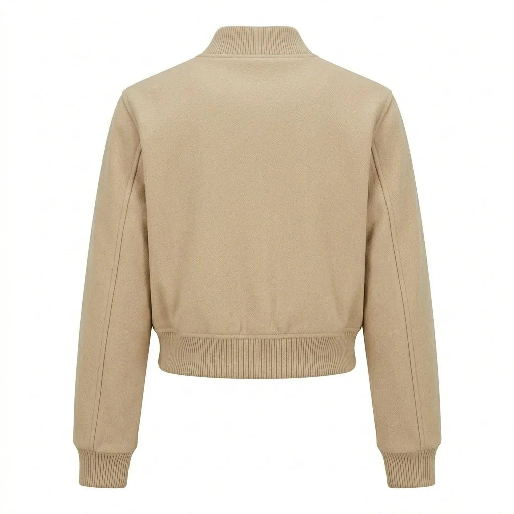 Beige Wool Cropped Varsity Jacket by DesignMyVarsity